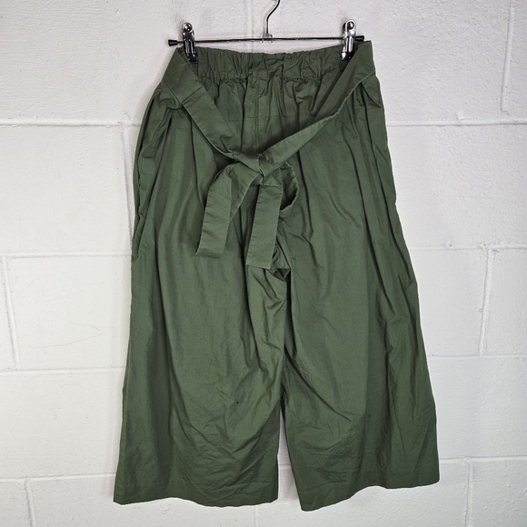 J. Crew Rory Green Cotton Wide Leg Cropped Front Tie Pants - Picture 4 of 7
